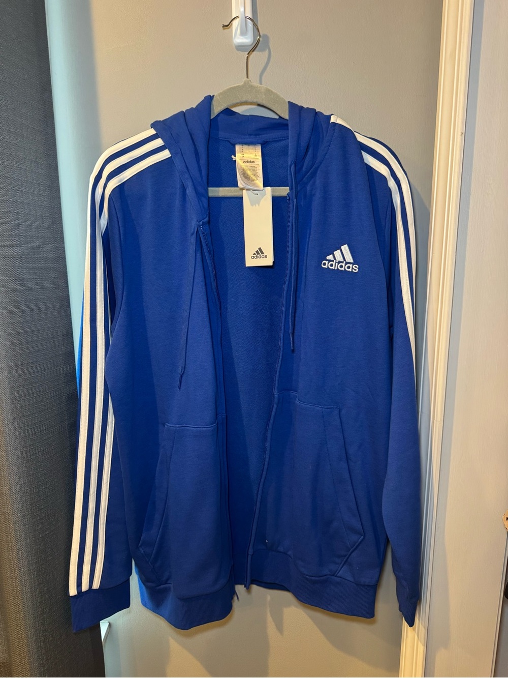 adidas Men's Royal Blue Full-Zip Hoodie with White Stripes